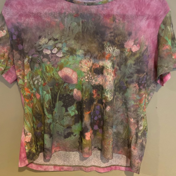 Biaggini Watercolor Floral Short Sleeve Babydoll Tee - Picture 4 of 7